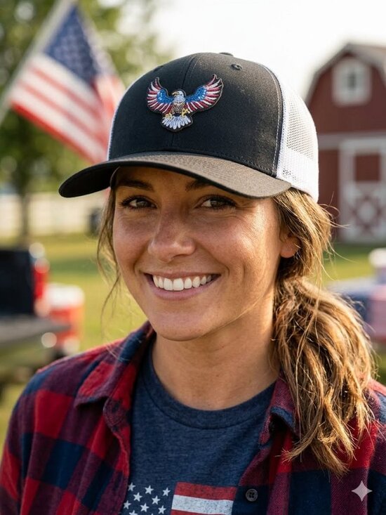 Dirt Road Rigs Other - Flagged American Eagle Patched Black/White Mesh Low Profile Snapback Trucker Hat